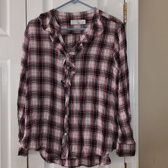 Time and Tru red black plaid shirt Sz XL (16-18) - Picture 1 of 5